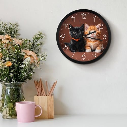Horloge murale silencieuse sans tic-tac avec motif chaton mignon - 4
