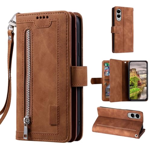 EYZUTAK Handyhülle für Samsung Galaxy S25 Edge, Flip Lederhülle, Braun
