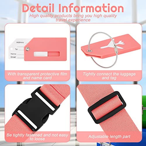 Image of Weewooday 8 Pcs Luggage Straps Suitcase Tags Set for TSA Approved, 4 Travel Adjustable Suitcase Belt, 4 Silicone Luggage Tags with Name ID Card Travel Accessories(Dark Pink,Airplane)