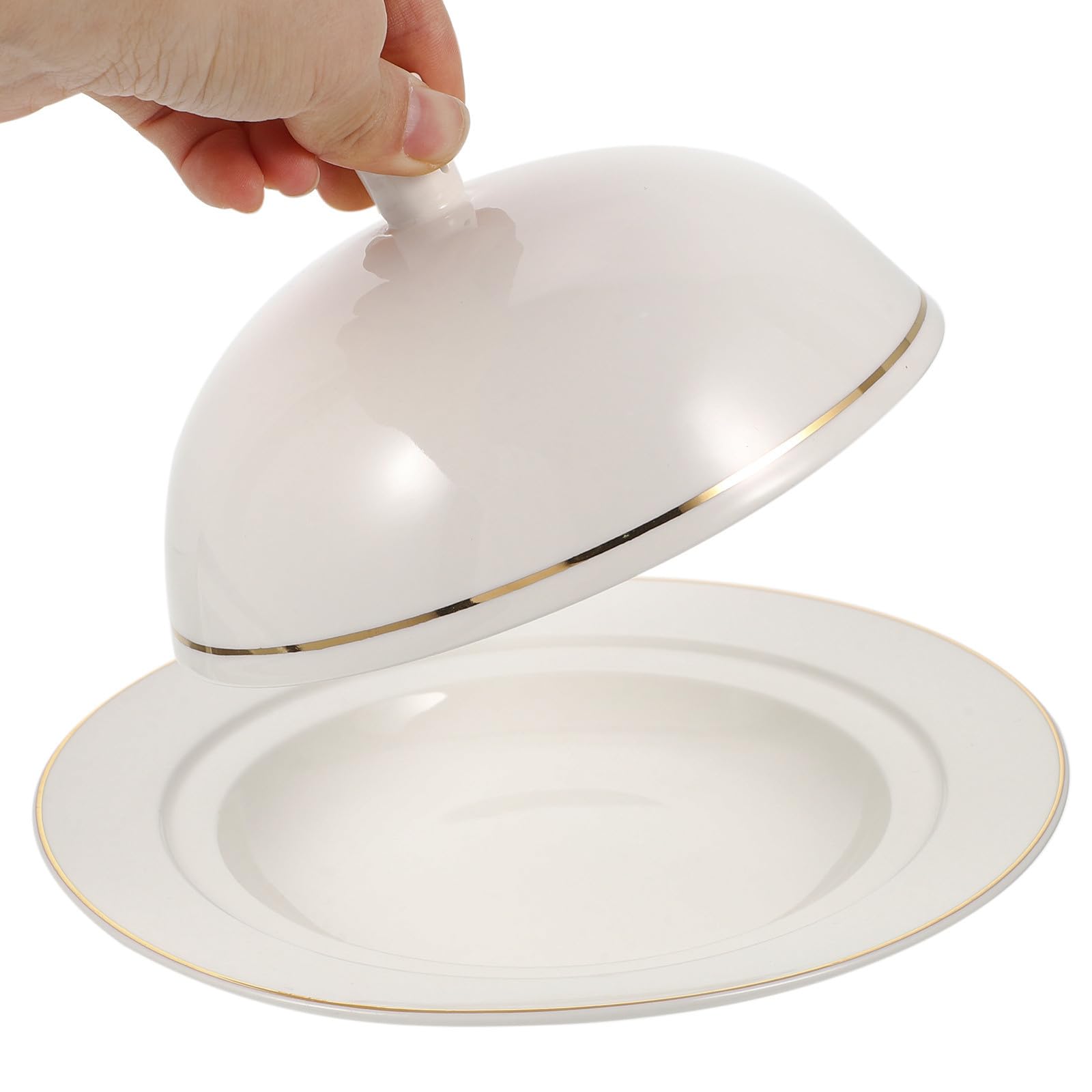 Gatuida Piatto in Ceramica Bianco con Coperchio per Bistecca e Dessert, Piatto da Portata Funzionale per Ristorante e Hotel, Materiale Ceramico Resistente e Finitura Liscia