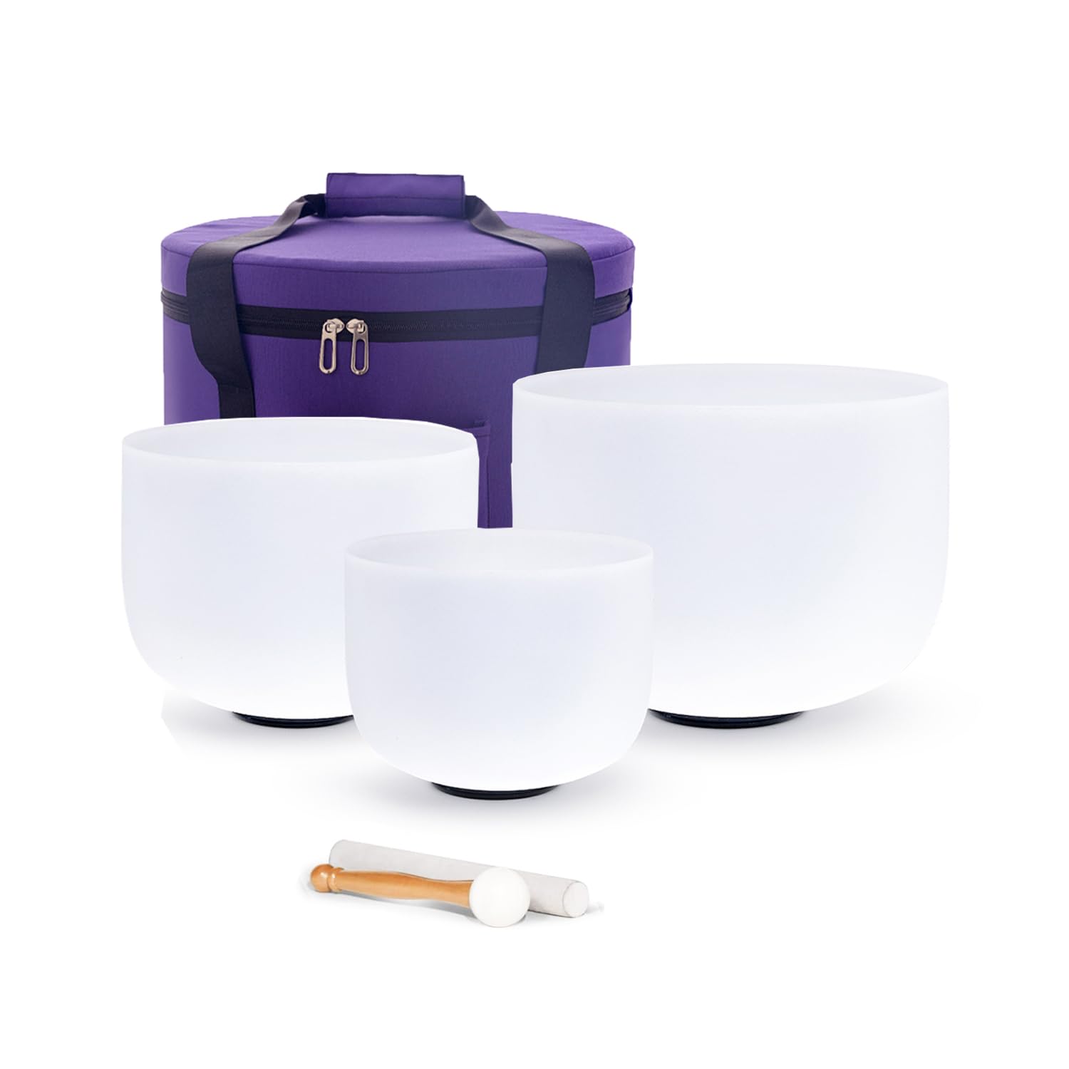 Hye-eun Set di 3 campane tibetane in cristallo di quarzo per la guarigione del suono, con custodia per il trasporto, 8" A 10" E 12" D Crystal Singing Bowl