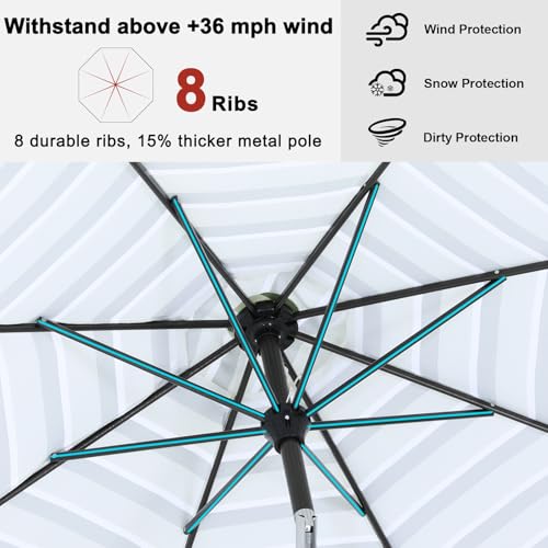 Image of ABCCANOPY 9FT Patio Umbrella Outdoor 8 Ribs Table Umbrella | Fade & UV Resistant Fabric,8 Fiberglass Ribs,Smooth Crank System,Green Stripes,Great for Patio,Backyard,Garden,Deck