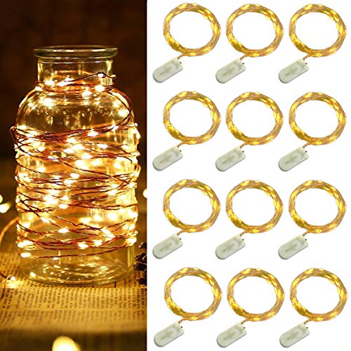 SuperDecor 12 Pack Christmas Fairy Lights Battery Operated 20 LED String Lights Copper Wire Lights, Waterproof Led Firefly Moon Lights for Wedding Party Centerpiece Tree Decoration, 6.5Ft Warm White