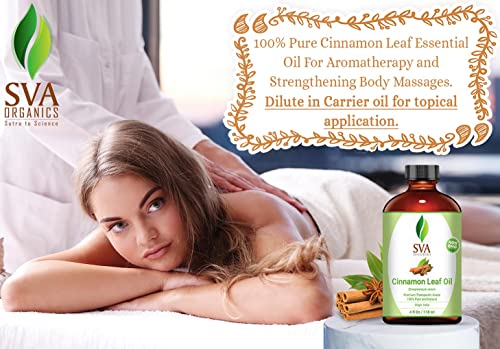 Sva Cinnamon Leaf Essential Oil 4 Oz | Woody, Spicy, Clove Like Aroma| 100% Pure, Natural, Premium Therapeutic Grade For Healthy Body, Massage, Relaxation, Skincare, Hair Care, Diffuser & Aromatherapy #TOP6