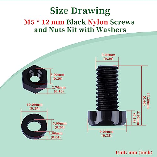 Pzsmocn 150 Pieces/50 Sets M5*12 mm Plastic Black Nylon Cross Round Head Screw Hexagonal Nut Combination Kit - Image 4