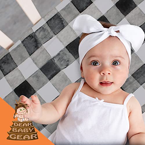 Image of Dear Baby Gear - Baby Crib Sheets - Toddler Bed Sheets - Breathable Fitted Bed Sheet - Nursery Bedding - Cribs Mattress Cover - Crib Sheet for Girls & Boys - 52x28x10 (Watercolor White Black Plaid)