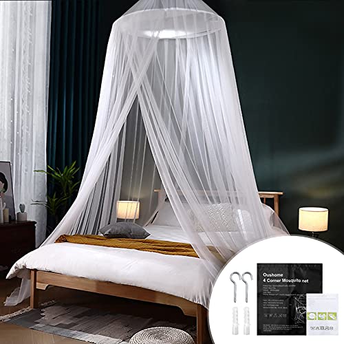 Dome Mosquito Mesh Net, King Size Bed Canopy Hanging Curtain Netting Round Dome Princess Mosquito Net Canopy Bed Curtain for Single to King Size Beds White