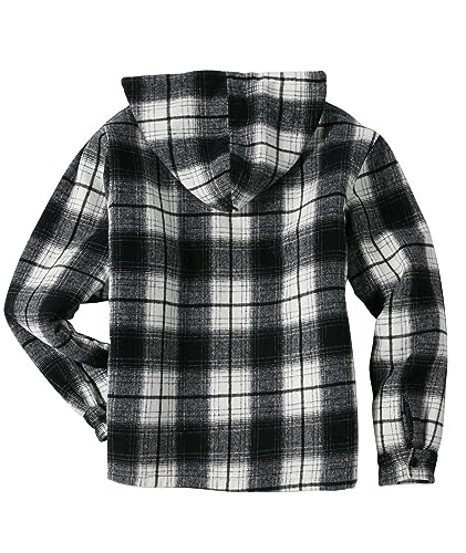 ZITY Men's Flannel Hooded Jacket Fleece Sherpa Lined Plaid Shirts Jackets Zip Up Sweatshirt Hoodies for Men with 4 Pockets Black X-Large — view 2