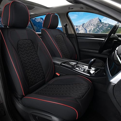 Image of Coverado Front Seat Cover, Car Seat Cover Winter, 2PCS Car Seat Protector, Seat Covers for Cars, Breathable Faux Leather Car Seat Cushion, Car Seat Protector, Black Car Seat Covers fit Most Vehicles