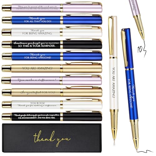 PerKoop Juego de 10 bolígrafos inspiradores de agradecimiento con cajas de regalo, regalos de agradecimiento a granel, regalos de fiesta de Navidad para empleados, compañeros de trabajo, equipo, clero