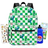 Minecraft Conjunto de mochila – Pacote com mochila de videogame de 41 cm, garrafa de água, adesivos, mais | Conjunto de mochila escolar Minecraft Creeper para crianças, meninos
