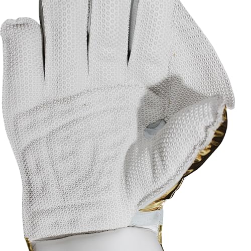 Image of Heega Intense White PU Leather Cricket Wicket Keeping Gloves Suitable for Professional Players | Durable Construction, Superior Grip, High-Density Finger Protection, Ergonomic Design (Size - Men)