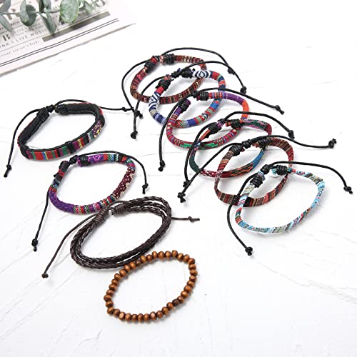 Hzman 2Pcs Handmade Braided Leather Bracelet For Men Women Bohemian Ethnic Tribal Multilayer Hemp Rope Wristbands Wrap Cuff Bracelet #TOP3