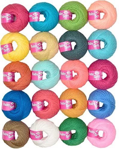 Image of M.G ENTERPRISE 100% Acrylic Wool White (Pack of 20) Baby Soft Wool Ball Hand Knitting Wool /Art Craft Soft Fingering Crochet Hook Yarn, Needle Knitting Yarn Thread Dyed -C