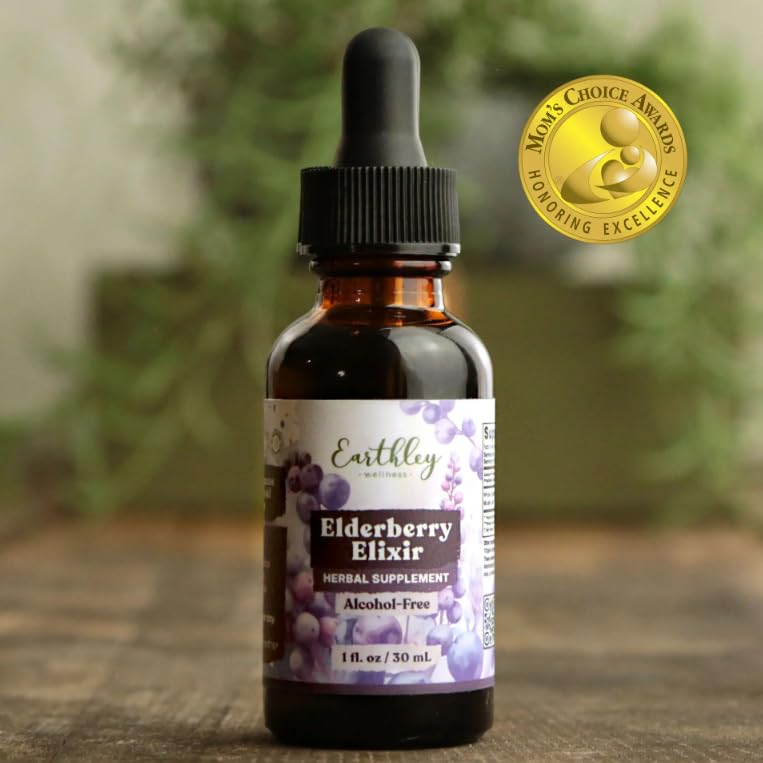 Earthley Wellness Elderberry Elixir Drops, Herbal Elderberry Syrup Alternative, Powerful Immune & Respiratory Support, Shelf Stable with Mullein, Orange Peels, and Cloves (2oz, Kids, 120+ doses)
