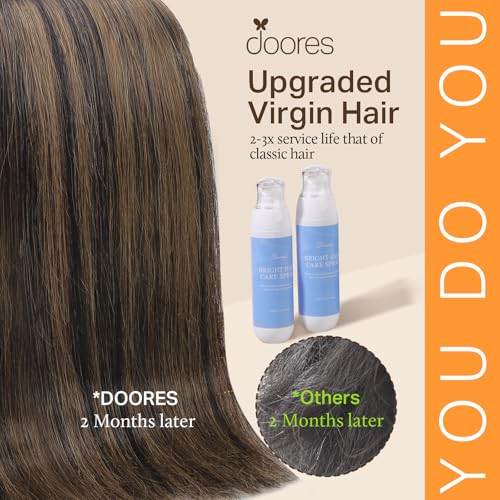Image of DOORES Real Human Hair Extensions, Balayage Natural Black to Chestnut Brown 12 Inch 80g 7pcs, Remy Clip in Hair Extensions Straight