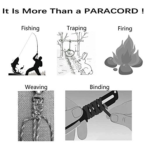 Kokkoya Paracord 4-In-1 Survival Paracord Fire Cord 550 Paracord 10 Strand Survival Ropes 5/32" Diameter Parachute Cord U.s. Military Type Iii With Integrated Fishing Line, Fire-Starter Tinder #TOP2