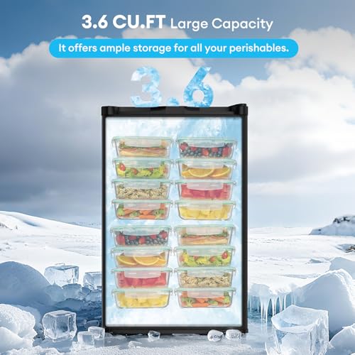 Image of TABU 3.6 Cu Ft Upright Freezer, Compact Freestanding Mini Freezer with 7 Adjustable Thermostat & Removable Shelves, Reversible Stainless Steel Door, Black