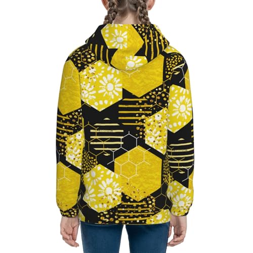 Geometric Pattern with Bee Kids Pullover Hoodies Boys Sweatshirts Girls Athletic Clothes with Pocket4