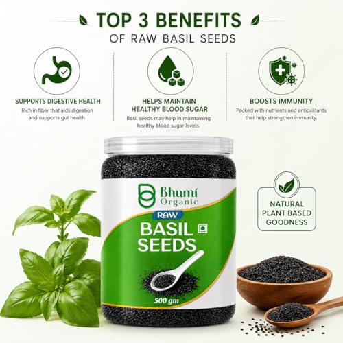 Image of Bhumi Organic Basil Seeds 500g | Sabja Seeds, Beat the Summer Heat, High Fibre, Omega 3