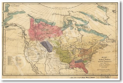 American History: Vintage Map of Native American Tribes - Classroom Poster