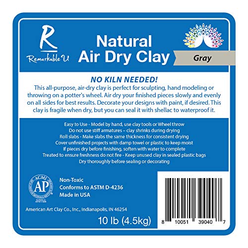 Gray Air Dry Clay | Natural, Non-Toxic All-Purpose Compound | Self-Hardening, No Bake Gray Clay For Sculpting, Modeling And More | Made In The Usa | 10Lbs #TOP3