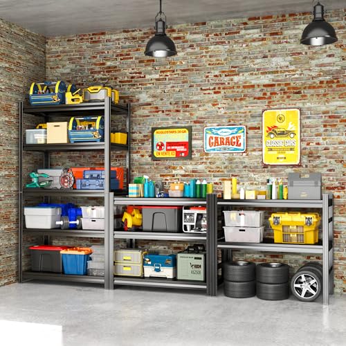 Image of Metal Garage Shelving Unit, Heavy Duty 5-Tier Adjustable Storage Rack, Steel Shelving,2000 lbs Capacity, Industrial Shelves for Heavy Tools and Equipment (5-Tier 71 inch H x 35.5 inch W x 14 inch D)