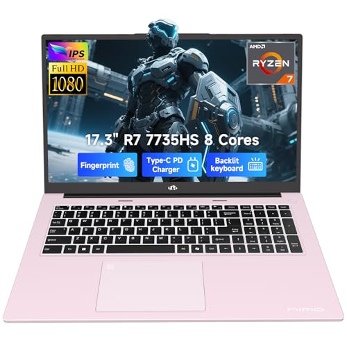 NIMO 2025 Gaming-Laptop, 17 Inch AMD Ryzen 7 7735HS 64GB DDR5 RAM 1TB SSD (8C/16T, Beats i7-12650H) Computer with Radeon 680M, 100W Type-C, WiFi-6E, 58Wh Battery, Fingerprint, Backlit KB for Business