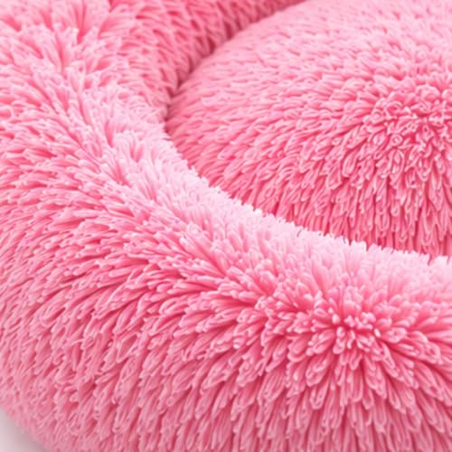 Image of Calming Pet Bed for Dogs & Cats, Round Donut Dog Bed, Soft Faux Fur Plush Cushion, Supportive Bolster Edges, Reversible Dual-Side Comfort, Washable Pet Sleeping Bed, Pink, Small
