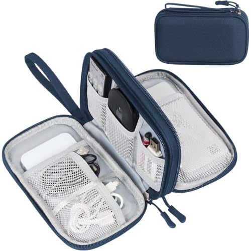 Image of FYY Electronic Organizer, Travel Cable Organizer Bag Pouch Electronic Accessories Carry Case Portable Waterproof Double Layers Storage Bag for Cable, Cord, Charger, Phone, Earphone, Medium Size, Navy