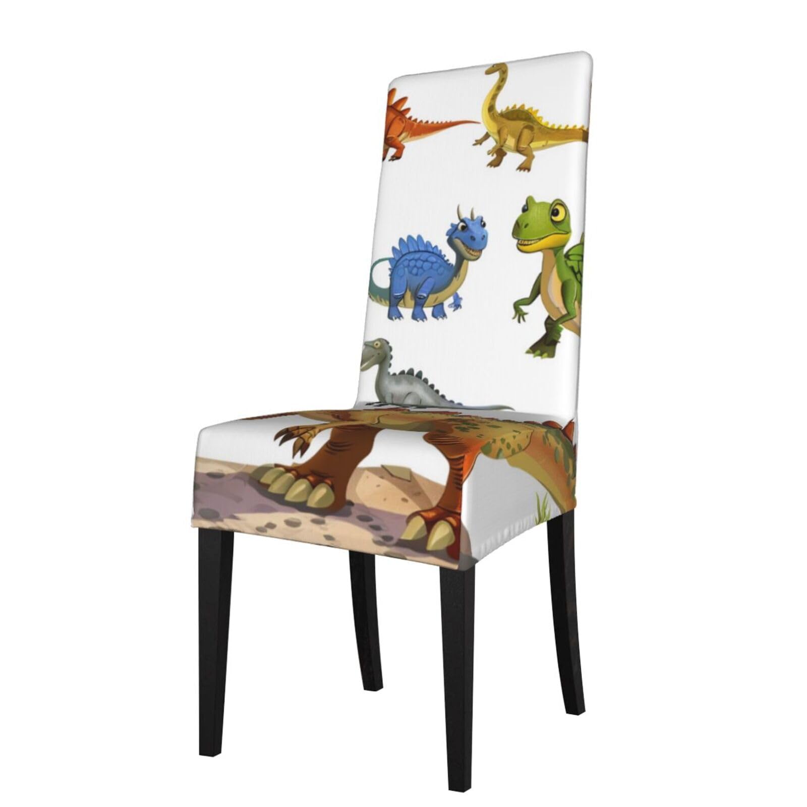 WPKJU Cartoon Dinosaur Images Print Dining Chair Covers Removable Chair Seat Covers Decorative for Kitchen & Bar Stools
