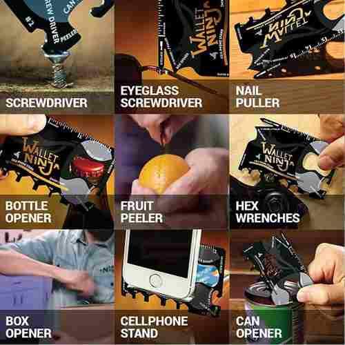 Cartão Sobrevivência Faca 18 Em 1 Multifunção Tsa Garrafa Carteira