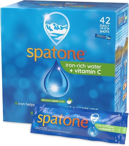 Spatone Natural Iron Supplement + Vitamin C (42 Sachets) Daily Convenient Liquid Iron Sachets Nothing Artificial Better Absorption than Tablets Less Side Effects Apple Flavour