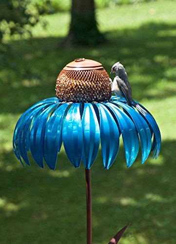Desert Steel - Blueberry Coneflower Metal Bird Feeder - (14”W x 36”H) - Thumbnail 2