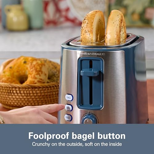Image of Hamilton Beach Extra-Wide Slot 2 Slice Toaster With Bagel & Defrost Buttons | Browning Control With 7 Shades | Auto Shutoff | Toast Boost | Slide-Out Crumb Tray | Kitchen Makeover Blue | 22634
