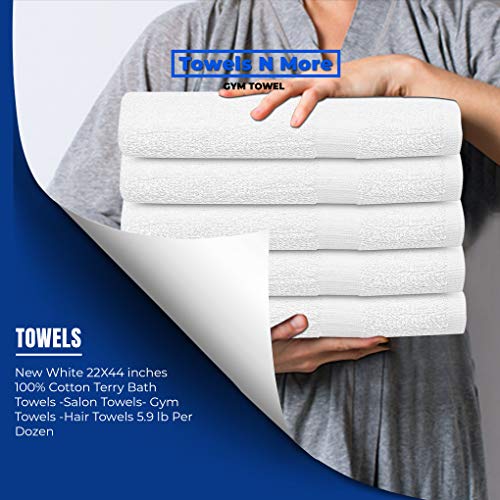 Towels N More 6 Pcs New Gym Towels 20X40 White 100% Cotton Loop Terry Bath Towels Salon Towels Light Weight Fast Drying(6) #TOP3