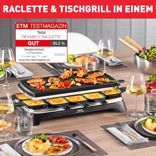 Foto von Tefal Raclette Grill Ambiance, Raclette 10 Personen, inkl. Tischgrill-Funktion, Grillplatte antihaftbeschichtet + spülmaschinengeeignet, abnehmbares 2 Meter-Kabel, schwarz, Edelstahl, 1350W, RE4588