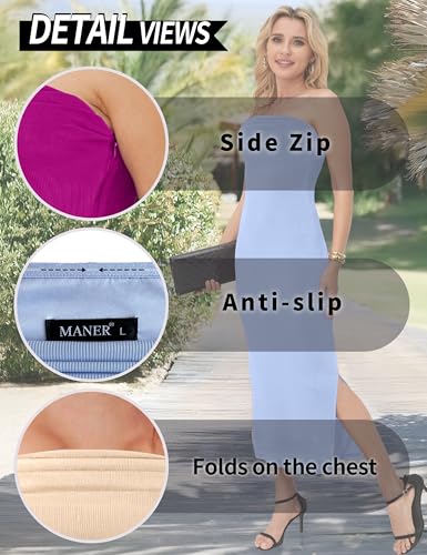 MANER Women's Strapless Bodycon Maxi Tube Dress Ribbed Elegant Casual Long Party Dresses3