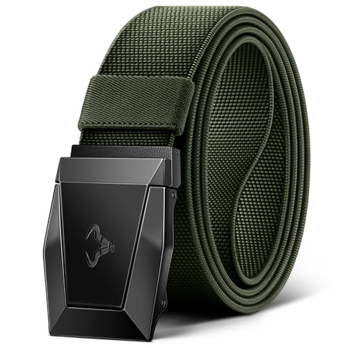 BULLIANT Tactical Belt for Men, Men Stretch Nylon Web Gift Belt 1.5"-Hiking Rigger Military Work-Quick Release(Navy Green,36"-40" Waist Adjustable)