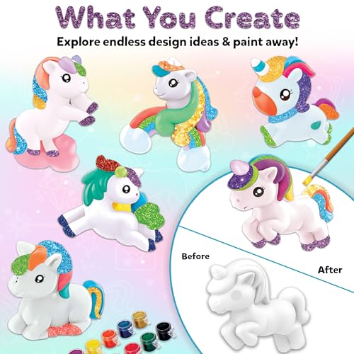 Image of Little Berry DIY Art and Craft Items | Magical Unicorn Craft Kit | Make 6 Glitter Fridge Magnets | Painting Art and Craft Set for 3-10 Year Old Girls and Boys | DIY Kit for Kids