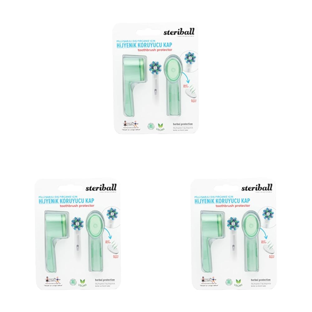 STERIBALL ŞARJLI VE PİLLİ DİŞ FIRÇALARI İÇİN HİJYENİK DİŞ FIRÇASI KORUMA KABI-2'Lİ YEŞİL X 2 (3 paketi)
