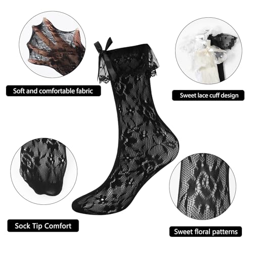 Image of YOYOU Ruffle Crew Socks Women, Frilly Socks, Girly Scalloped Lettuce