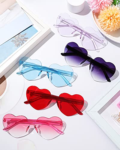 CHENGU 20 Pairs Heart Shape Sunglasses Rimless Heart Glasses Transparent Candy Color Bachelorette Sunglasses Colorful Frameless Glasses Mixed Colors Love Eyewear for Women Cosplay Party Favors 6