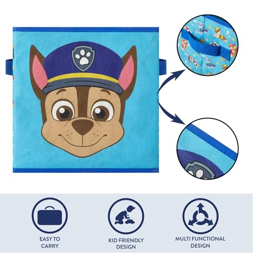 Image of Nickelodeon Paw Patrol Kids Storage Cubes, 2 Pack Foldable Fabric Bins with Handles, Collapsible Organizer Boxes for Bedroom, Playroom & Nursery, Durable Kids Storage Solution