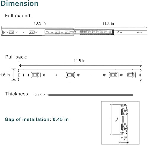 Miniatura 7 de Extensión completa de cajones con menos ruido de 12 pulgadas, kit deslizante de cajón que se adapta a la mayoría de sistemas de cajones montados