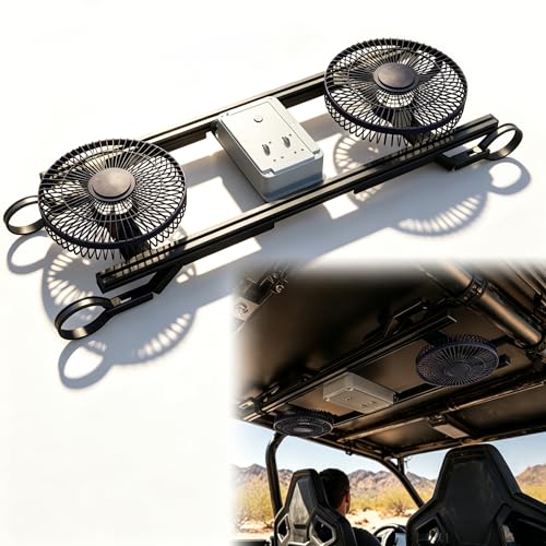 Morzhunis UTV Fan Inside Cab 12V Overhead Large Cab Cooling Fan with Continuously Variable Transmission UTV Roof Fan with Dome Light Compatible with Polaris Ranger RZR 2024+ Can-Am Defender