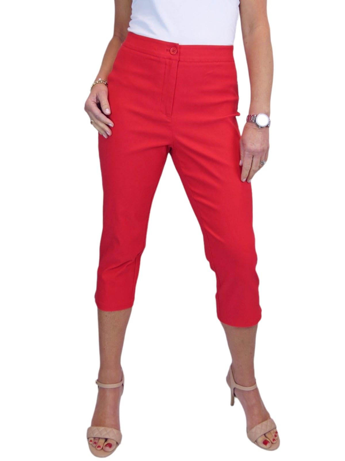 Paulo Due Women's Red Slim Fit Stretch Cropped Trousers - 10