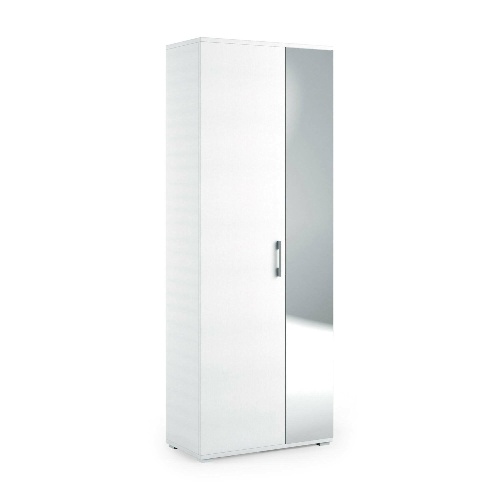 Dmora - Étagère à chaussures Tarassaco, Meuble d'entrée polyvalent avec porte miroir, Meuble à chaussures moderne avec 6 étagères, 100% Made in Italy, 72x37h195 cm, Blanc