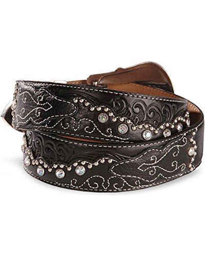 Tony Lama Women's Kaitlyn Crystal Scalloped Leather Western Belt Black 342