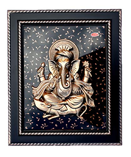 Image of Ganesh Ji Wall Hanging Frame (45 cm x 37 cm x 3 cm, Golden & Black Textured, Perfect for Living Room Decor)
